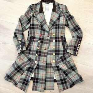 Marithé François Girbaud green plaid coat size 2/4